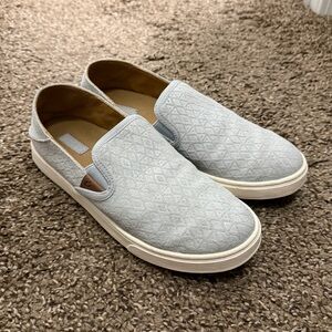 Women’s Olukai Pehuea Leather Slip On Shoe Grey Suede Size 7.5